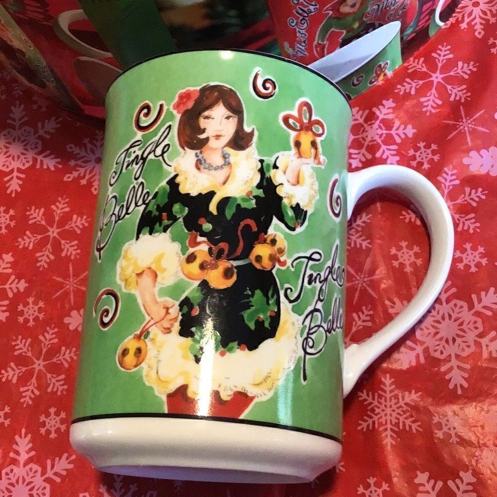 Mug set of 4 American Atelier Christmas mugs and original round box